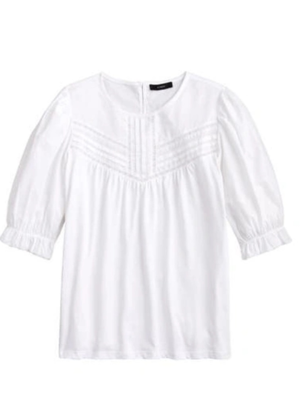 J. Crew White Pintuck/ Lace Blouse Puff Sleeves Size Medium
